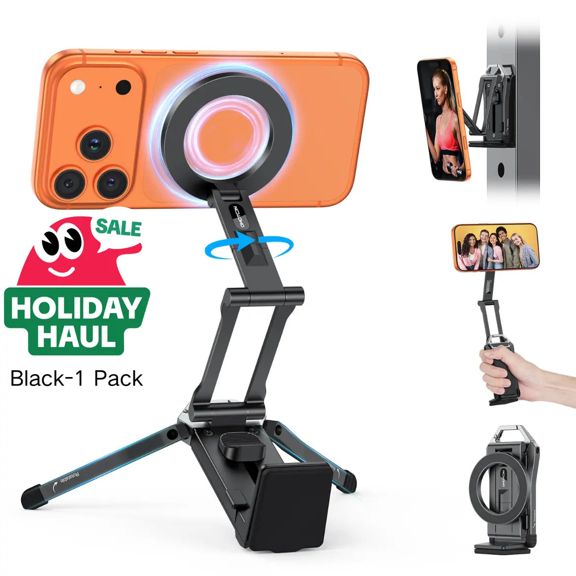 OMOTON Magnetic Mobile Phone Tripod Stand - TP02 Folding Travel Mount with 360-Degree Rotating Shaft, Adjustable Ring Grip, Selfie Stick Clamping Mount & Hook, Cellphone Holder for Desk, Outdoor Use (Tech Accessories, Mobile Accessories),Summervibes