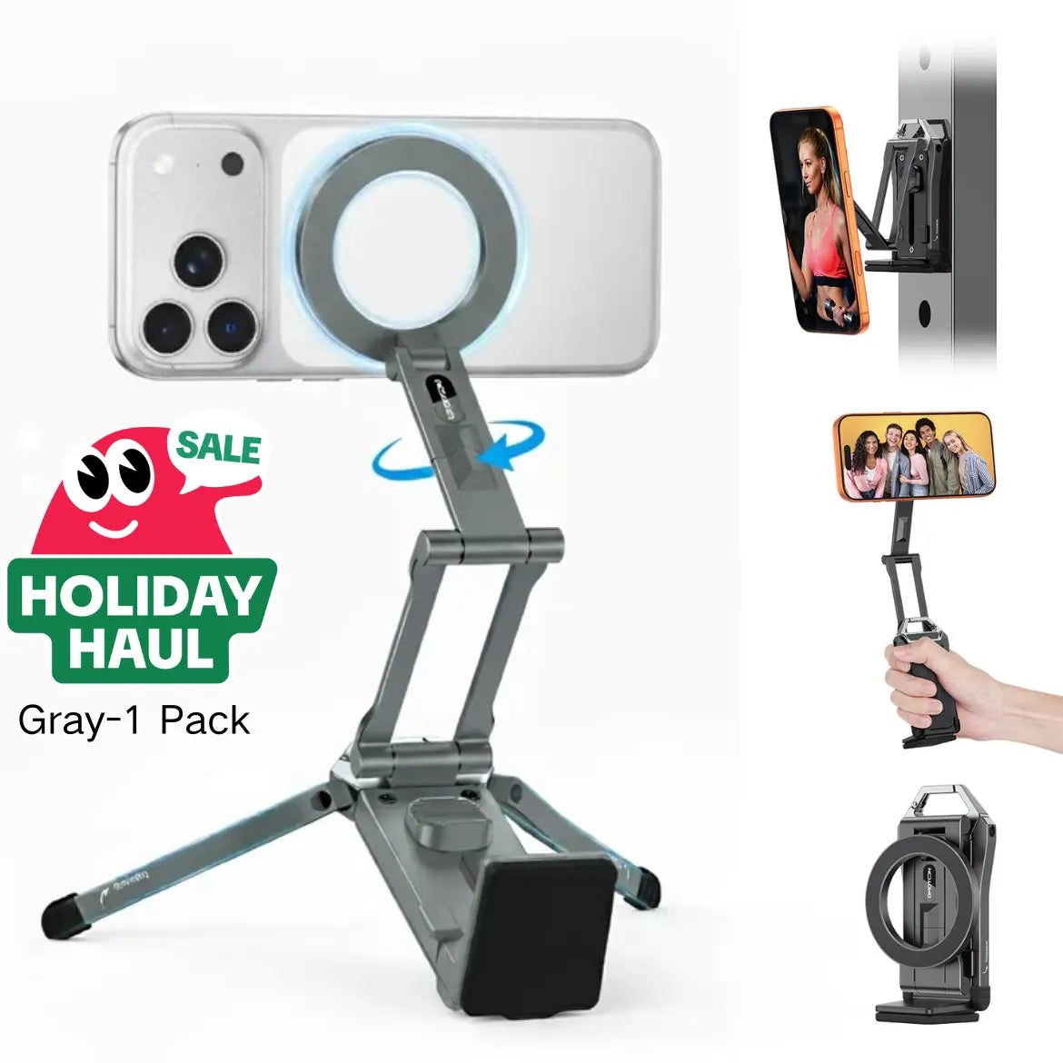 OMOTON Magnetic Mobile Phone Tripod Stand - TP02 Folding Travel Mount with 360-Degree Rotating Shaft, Adjustable Ring Grip, Selfie Stick Clamping Mount & Hook, Cellphone Holder for Desk, Outdoor Use (Tech Accessories, Mobile Accessories),Summervibes