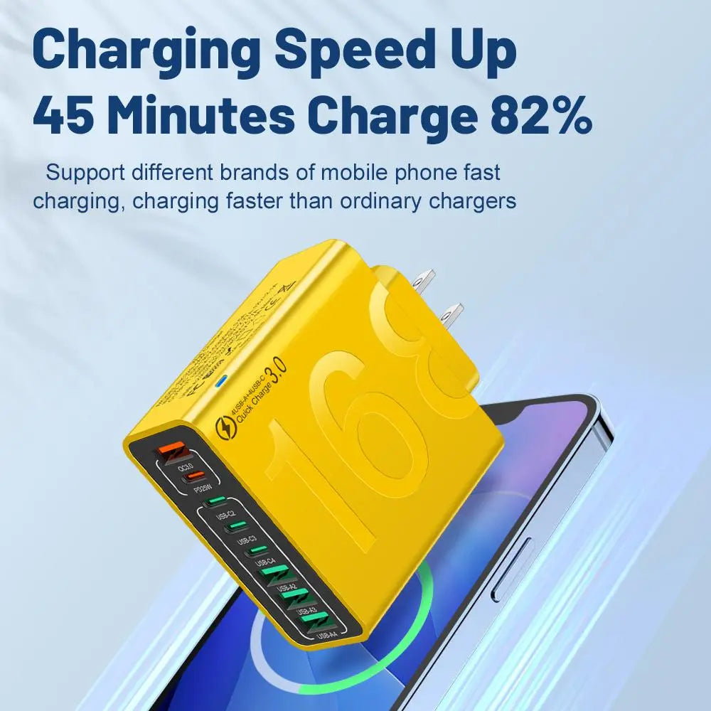 4 USB-C & 4 USB-A Fast Charging USB Hub Portablesmart 8Port Charger for Multiple Devices Smartcharger for Phones, Tablets & More
