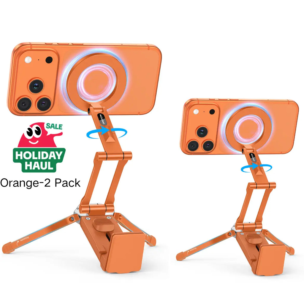 OMOTON Magnetic Mobile Phone Tripod Stand - TP02 Folding Travel Mount with 360-Degree Rotating Shaft, Adjustable Ring Grip, Selfie Stick Clamping Mount & Hook, Cellphone Holder for Desk, Outdoor Use (Tech Accessories, Mobile Accessories),Summervibes