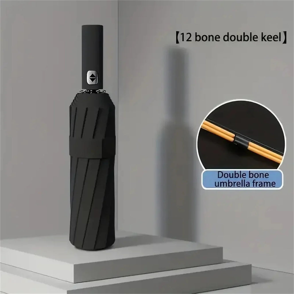 12 Bone Black Glue Fully Automatic Umbrella with Thick and Durable Keel Three Fold Umbrella UV Resistant Folding Umbrella