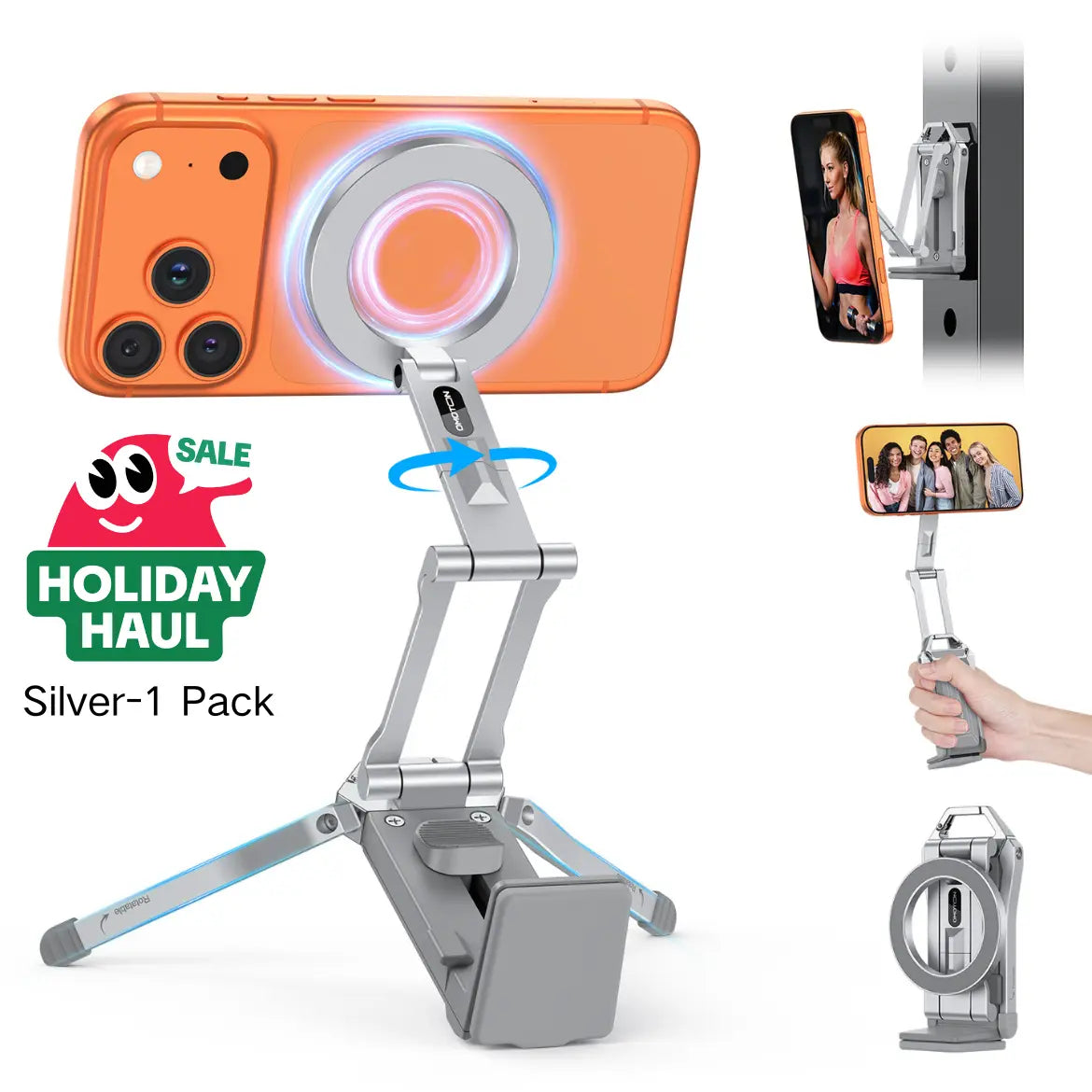 OMOTON Magnetic Mobile Phone Tripod Stand - TP02 Folding Travel Mount with 360-Degree Rotating Shaft, Adjustable Ring Grip, Selfie Stick Clamping Mount & Hook, Cellphone Holder for Desk, Outdoor Use (Tech Accessories, Mobile Accessories),Summervibes
