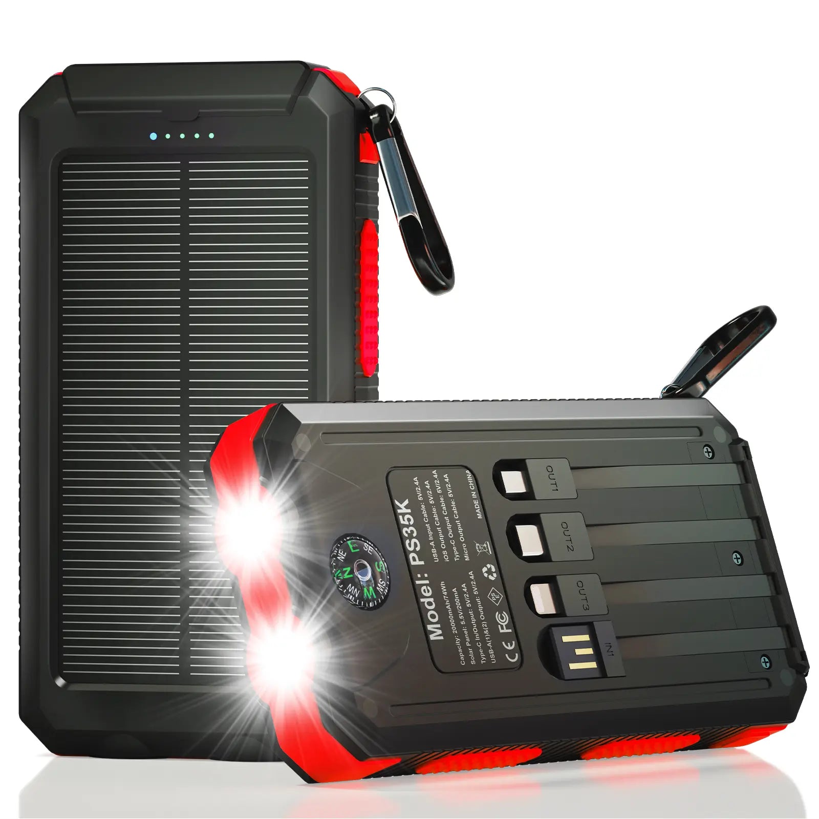 Solar Charger Power Bank 38800Mah-20000Mah, Portable Charger, 4 Cables 3 Ports Fast Charging External Battery Pack with USB C for Cell Phones, Solar Panel Charger with Dual Flashlight for Camping Power Bank Power Bank Charger Battery Power Bank Summervibe