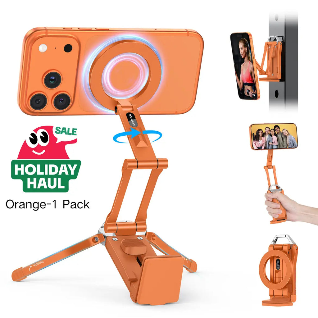 OMOTON Magnetic Mobile Phone Tripod Stand - TP02 Folding Travel Mount with 360-Degree Rotating Shaft, Adjustable Ring Grip, Selfie Stick Clamping Mount & Hook, Cellphone Holder for Desk, Outdoor Use (Tech Accessories, Mobile Accessories),Summervibes