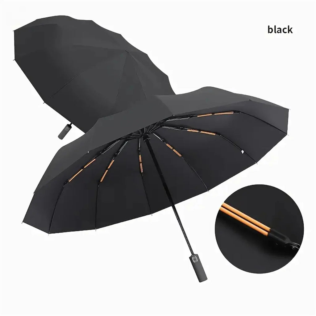 12 Bone Black Glue Fully Automatic Umbrella with Thick and Durable Keel Three Fold Umbrella UV Resistant Folding Umbrella