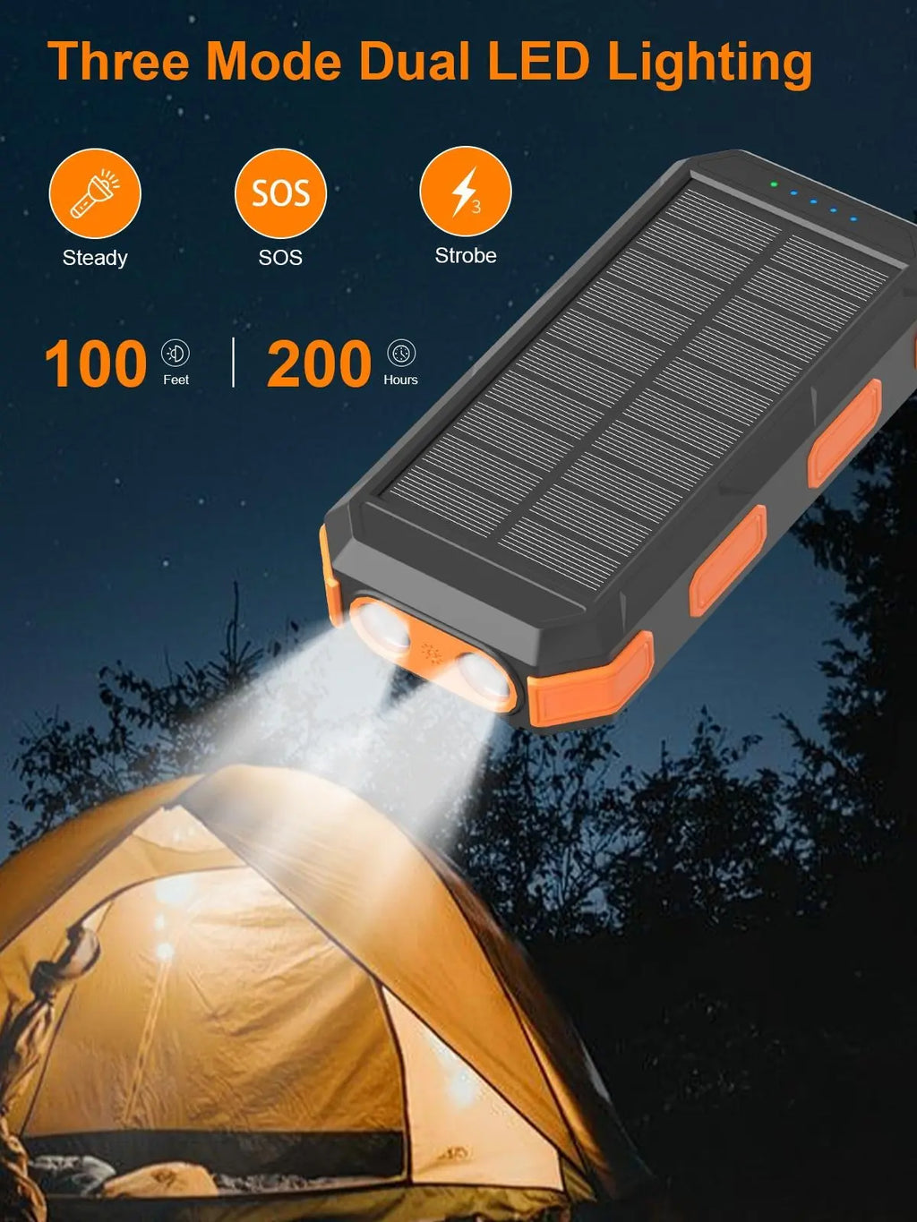 Solar Charger Power Bank 38800Mah-20000Mah, Portable Charger, 4 Cables 3 Ports Fast Charging External Battery Pack with USB C for Cell Phones, Solar Panel Charger with Dual Flashlight for Camping Power Bank Power Bank Charger Battery Power Bank Summervibe