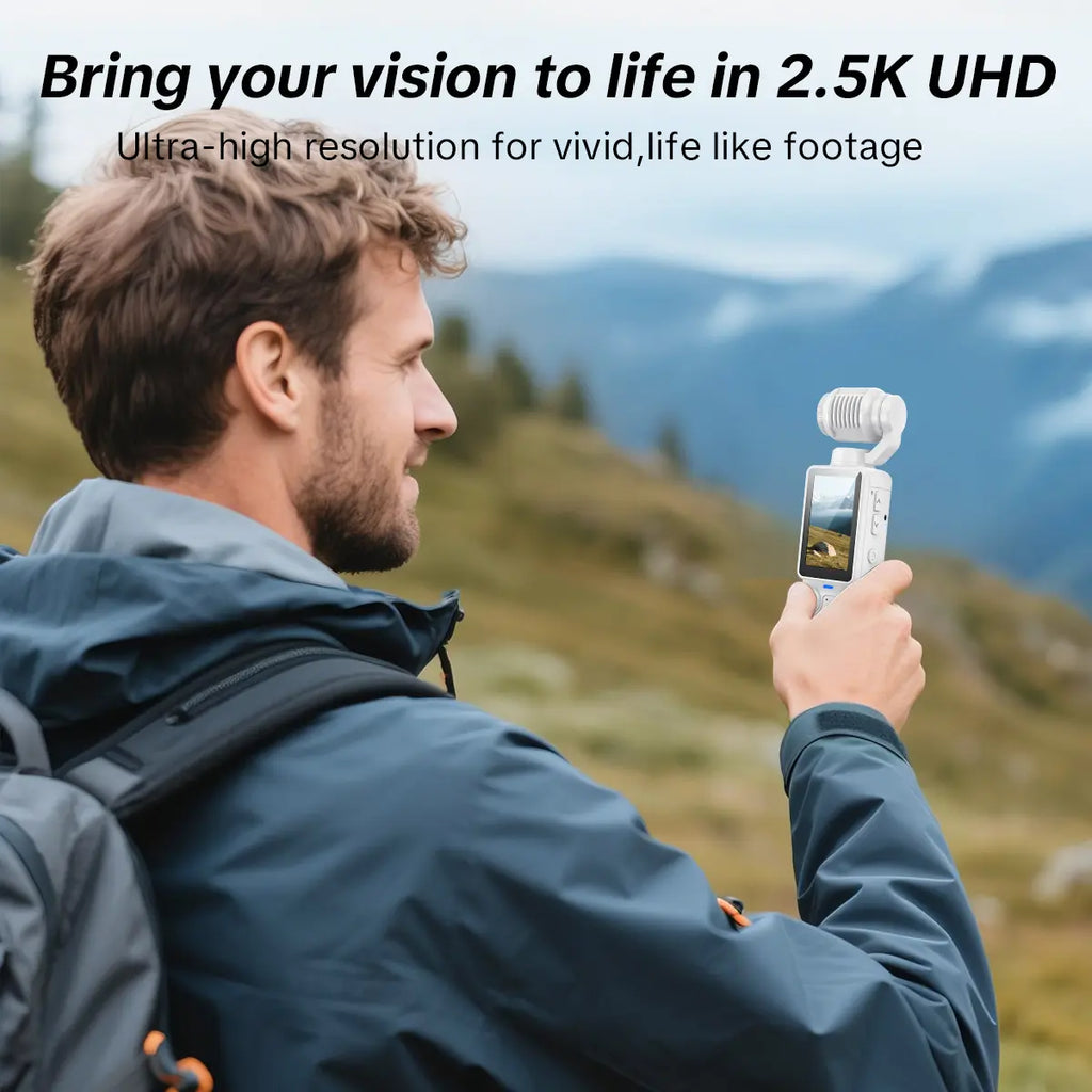 W&O Portable 2.5K Ultra HD Video Recorder with 180° Rotating Lens, Handheld Stabilizer Pocket Camera, Full Body Camera for Vlogging, Travel & Daily Life Recording, USB Rechargeable, Black, Vlogging Camera, Modern Gadget, Durable Construction, Camcorder