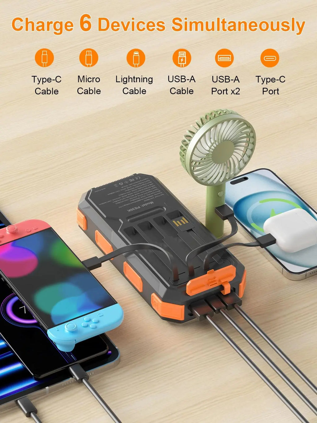 Solar Charger Power Bank 38800Mah-20000Mah, Portable Charger, 4 Cables 3 Ports Fast Charging External Battery Pack with USB C for Cell Phones, Solar Panel Charger with Dual Flashlight for Camping Power Bank Power Bank Charger Battery Power Bank Summervibe