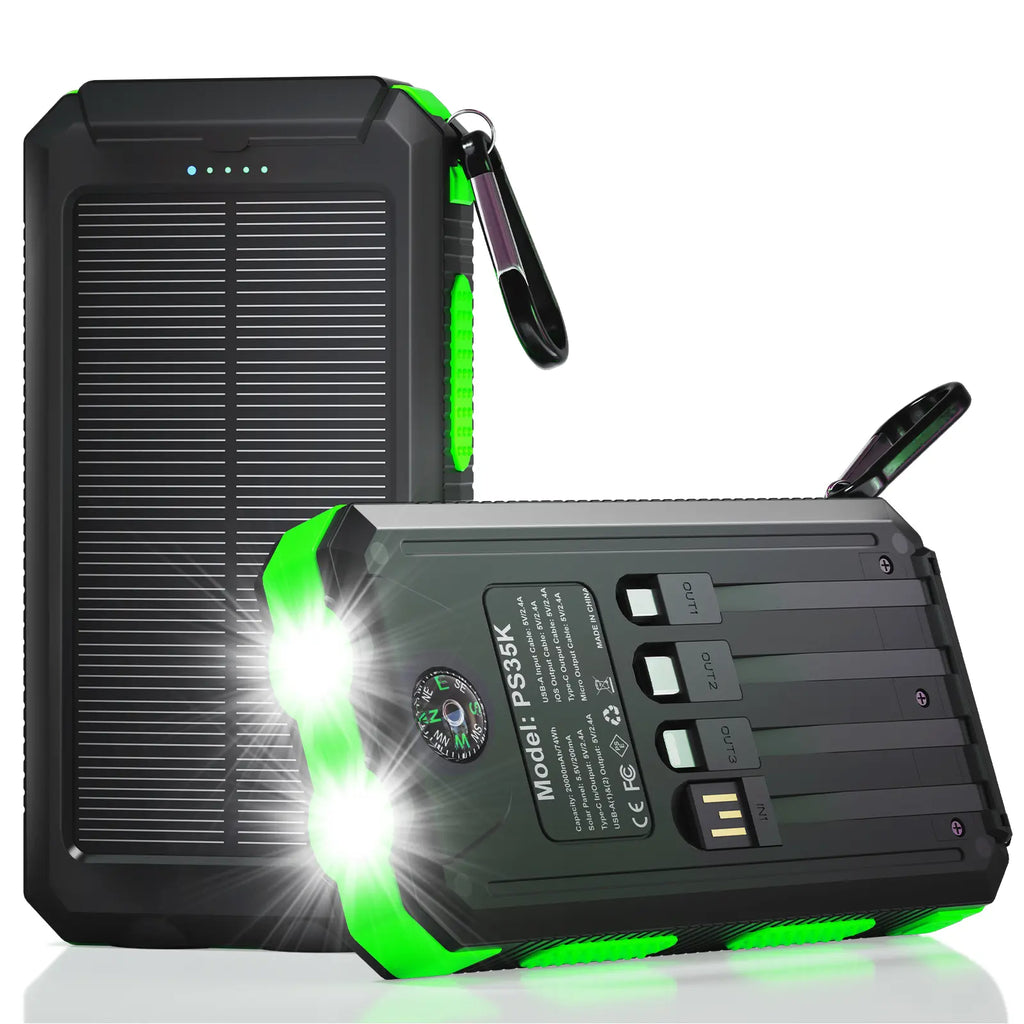 Solar Charger Power Bank 38800Mah-20000Mah, Portable Charger, 4 Cables 3 Ports Fast Charging External Battery Pack with USB C for Cell Phones, Solar Panel Charger with Dual Flashlight for Camping Power Bank Power Bank Charger Battery Power Bank Summervibe