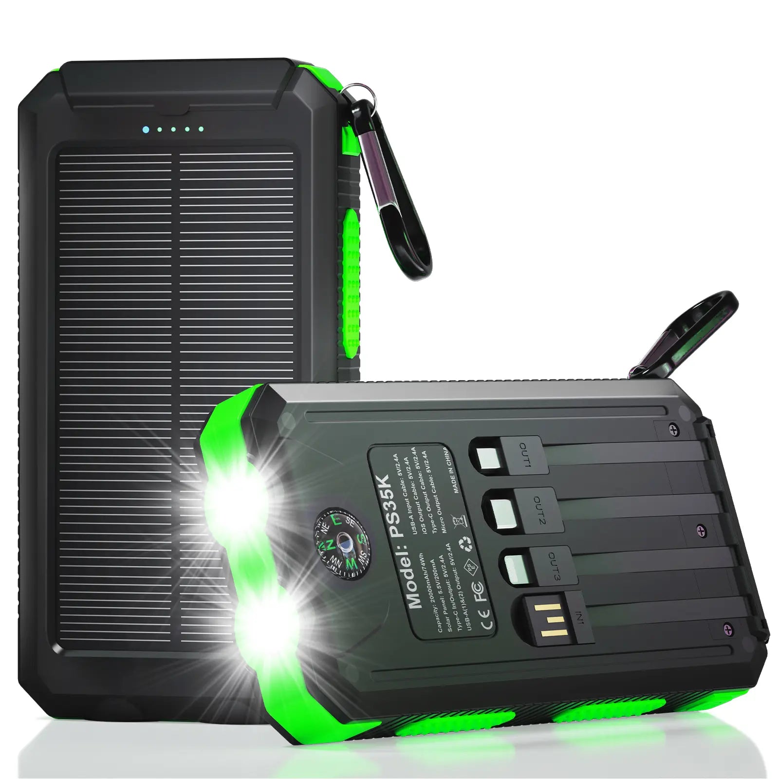 Solar Charger Power Bank 38800Mah-20000Mah, Portable Charger, 4 Cables 3 Ports Fast Charging External Battery Pack with USB C for Cell Phones, Solar Panel Charger with Dual Flashlight for Camping Power Bank Power Bank Charger Battery Power Bank Summervibe