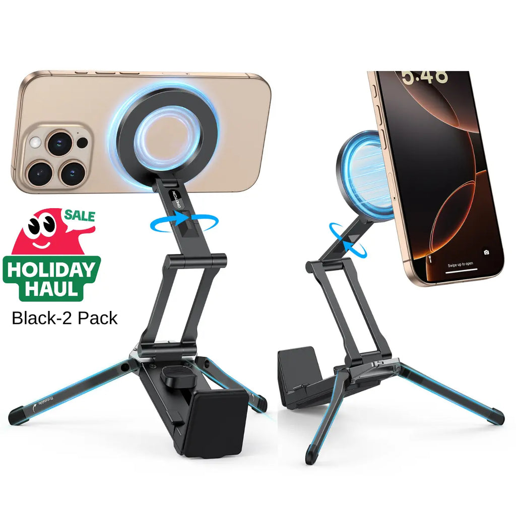 OMOTON Magnetic Mobile Phone Tripod Stand - TP02 Folding Travel Mount with 360-Degree Rotating Shaft, Adjustable Ring Grip, Selfie Stick Clamping Mount & Hook, Cellphone Holder for Desk, Outdoor Use (Tech Accessories, Mobile Accessories),Summervibes