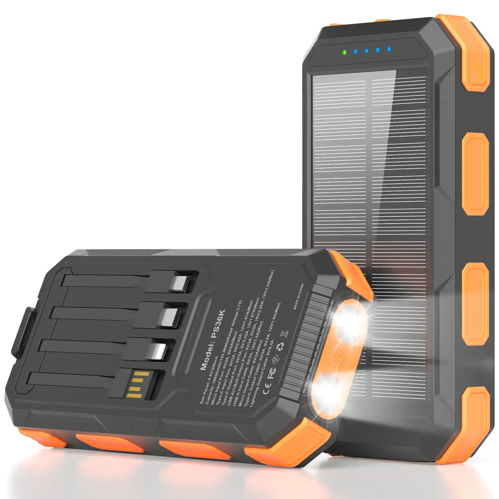 Solar Charger Power Bank 38800Mah-20000Mah, Portable Charger, 4 Cables 3 Ports Fast Charging External Battery Pack with USB C for Cell Phones, Solar Panel Charger with Dual Flashlight for Camping Power Bank Power Bank Charger Battery Power Bank Summervibe