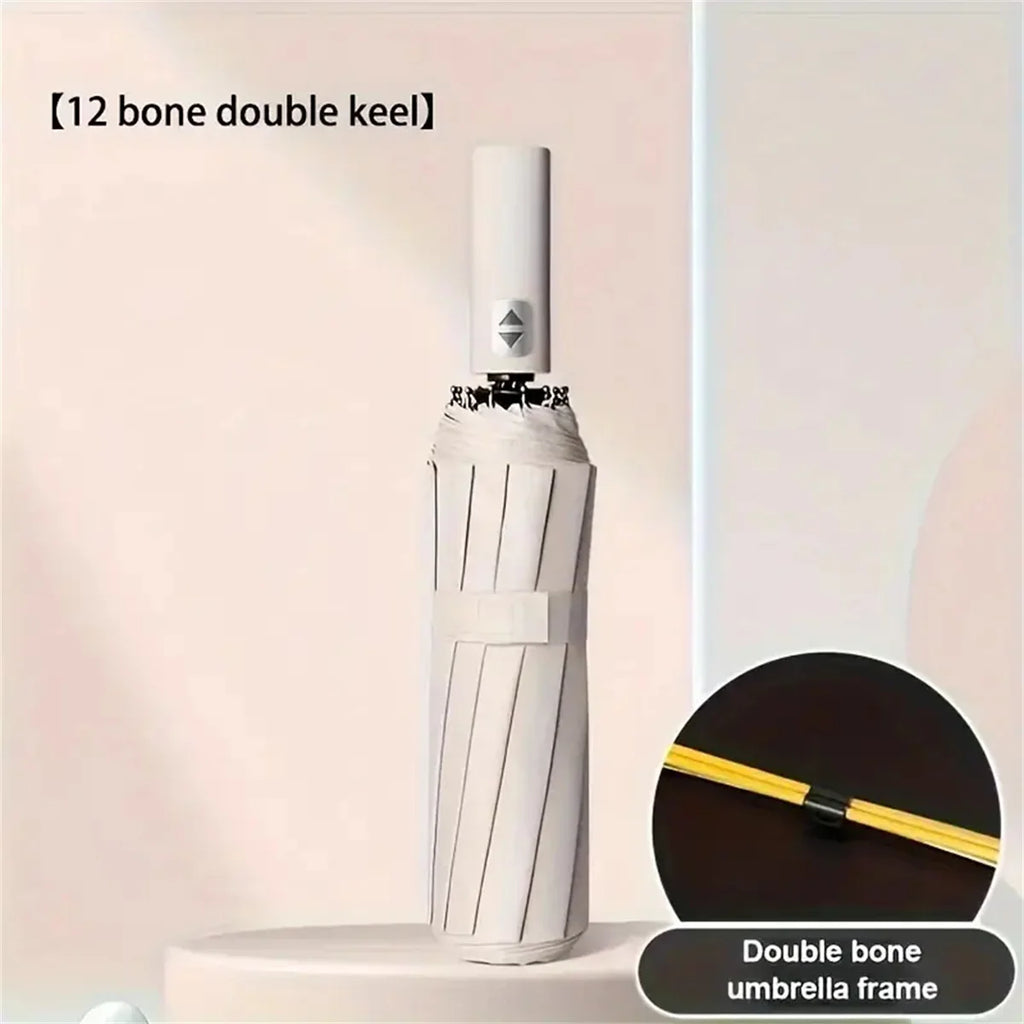 12 Bone Black Glue Fully Automatic Umbrella with Thick and Durable Keel Three Fold Umbrella UV Resistant Folding Umbrella