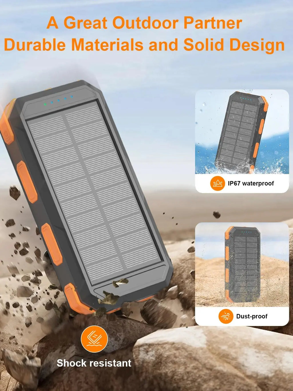 Solar Charger Power Bank 38800Mah-20000Mah, Portable Charger, 4 Cables 3 Ports Fast Charging External Battery Pack with USB C for Cell Phones, Solar Panel Charger with Dual Flashlight for Camping Power Bank Power Bank Charger Battery Power Bank Summervibe