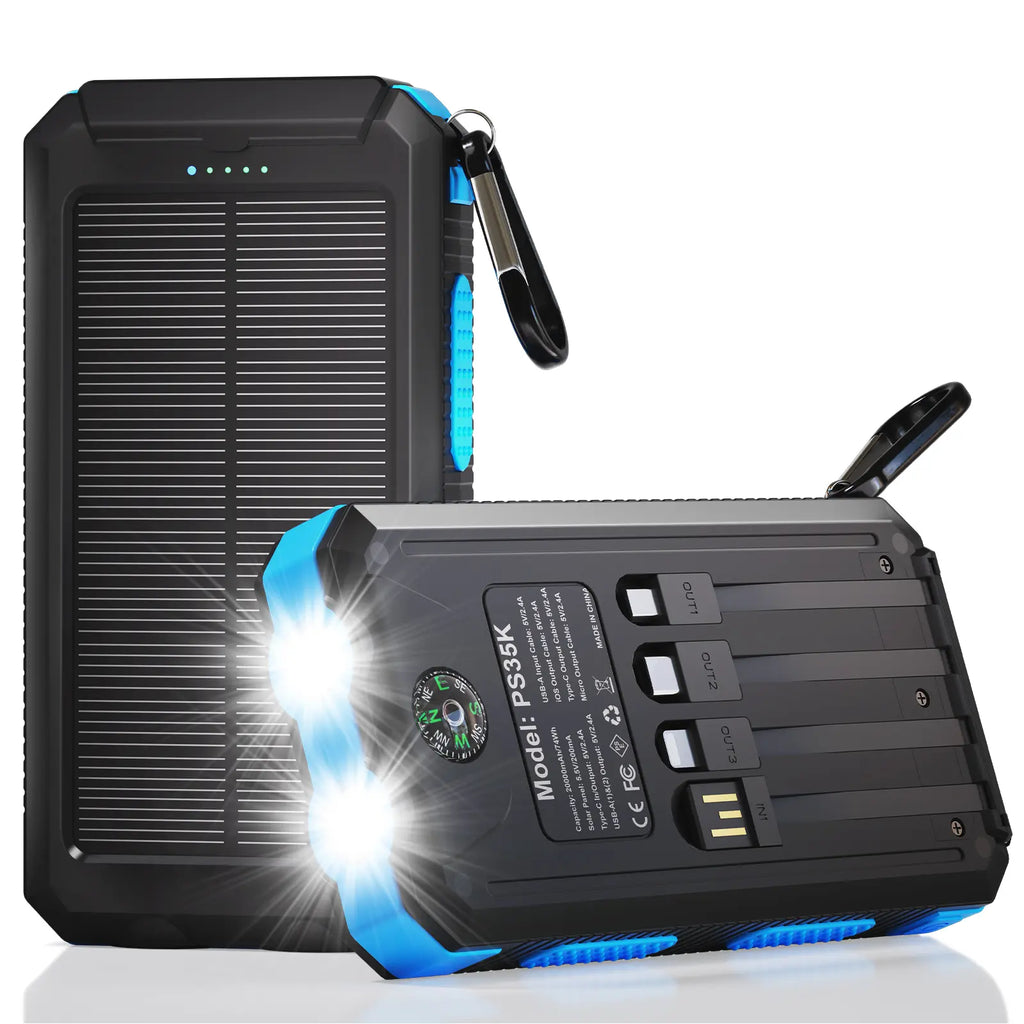 Solar Charger Power Bank 38800Mah-20000Mah, Portable Charger, 4 Cables 3 Ports Fast Charging External Battery Pack with USB C for Cell Phones, Solar Panel Charger with Dual Flashlight for Camping Power Bank Power Bank Charger Battery Power Bank Summervibe