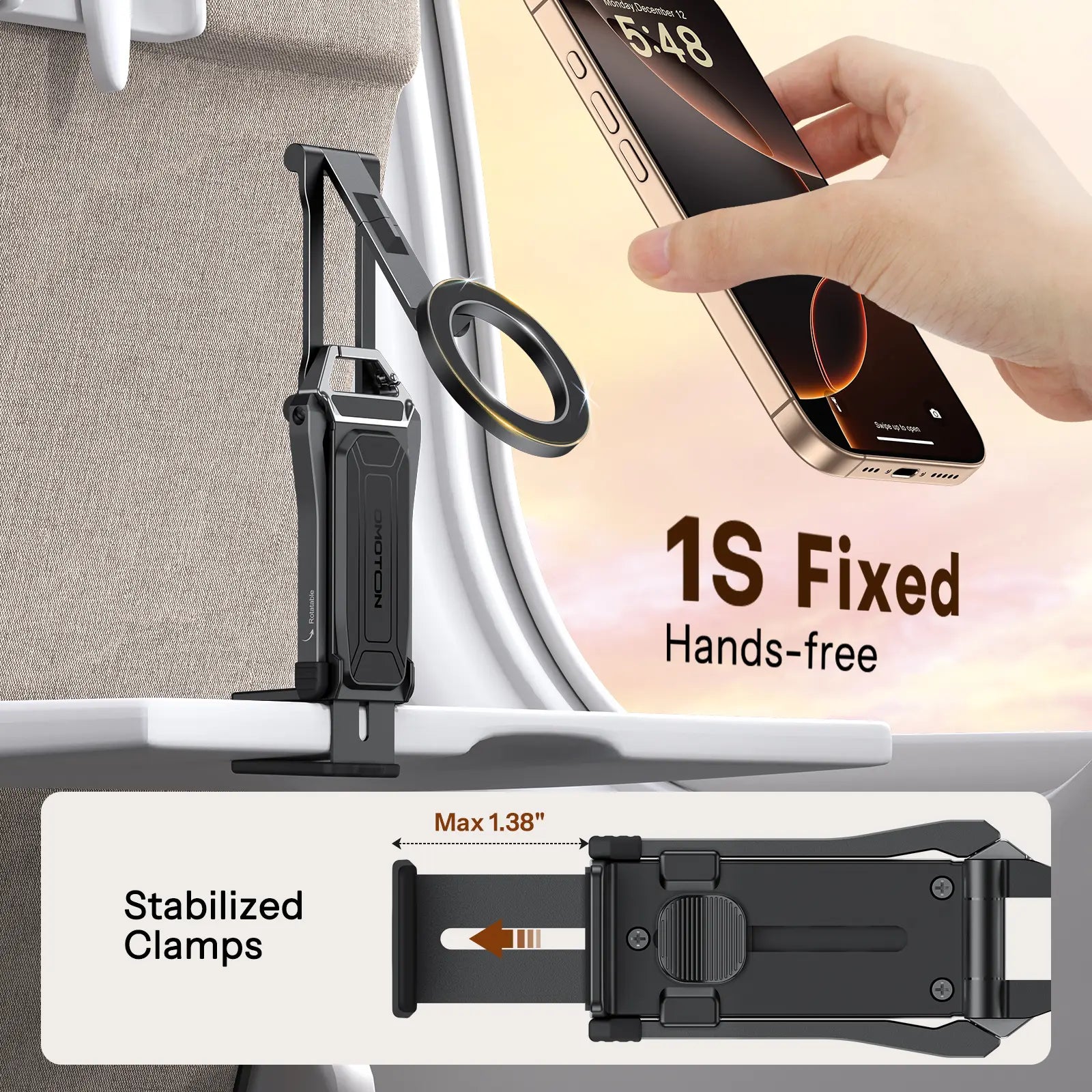OMOTON Magnetic Mobile Phone Tripod Stand - TP02 Folding Travel Mount with 360-Degree Rotating Shaft, Adjustable Ring Grip, Selfie Stick Clamping Mount & Hook, Cellphone Holder for Desk, Outdoor Use (Tech Accessories, Mobile Accessories),Summervibes